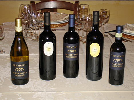 The five wines of Tre Monti tasted during the event