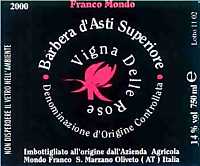 Barbera d'Asti Superiore Vigna delle Rose 2000, Franco Mondo (Italy)