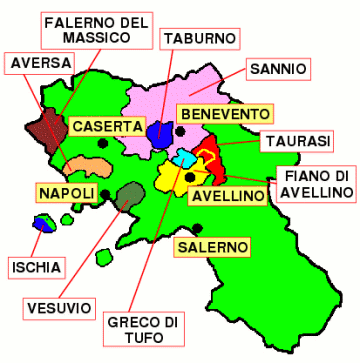 The main wine areas of Campania