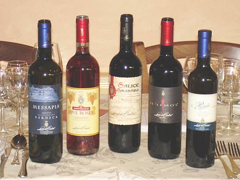 The five wines of Leone De Castris tasted during the event