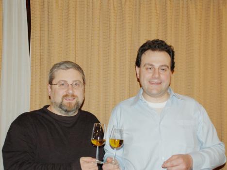 Stefano Passerini and Antonello Biancalana making a toast with Pierale to the 100,000 DiWineTaste's monthly readers