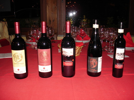 The five wines of Novaia tasted during the event