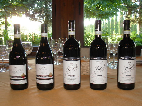 The five wines of Giacomo Fenocchio tasted during the event