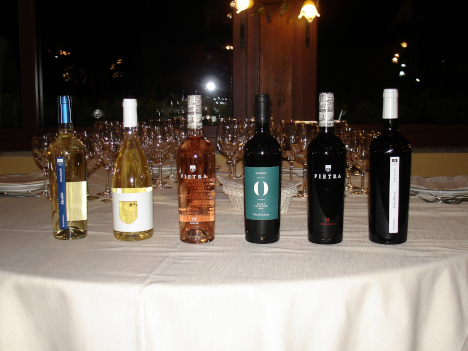 The six wines of Menhir Salento Winery tasted in the course of the evening