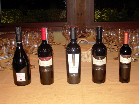 The five wines of Lungarotti winery tasted during the event