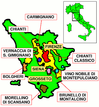 The main wine areas in Tuscany