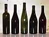 Wine bottles. From left to right: Bordelais, Burgundy, Flute, Champagne, Albeisa