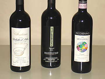 The three Dolcetto wines of
our comparative tasting