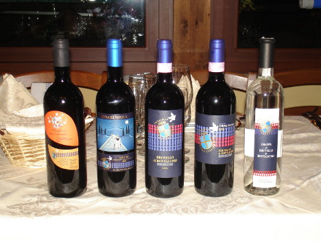 The four wines and the grappa of Donatella Cinelli Colombini tasted during the event