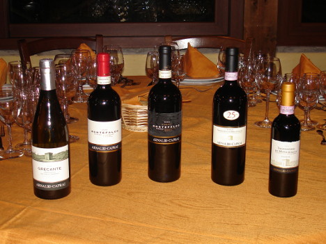 I cinque vini della cantina Arnaldo Caprai degustati nel corso dell'evento