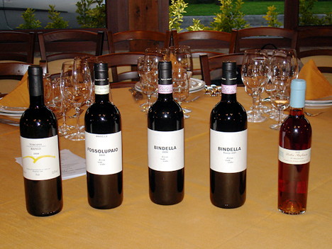 I cinque vini della cantina Bindella degustati nel corso dell'evento