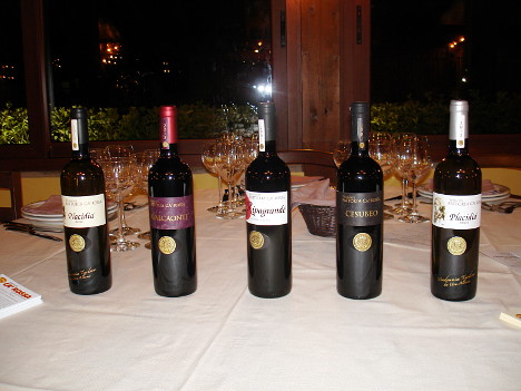 The five wines of Fattoria Ca' Rossa tasted during the event