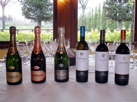 The six wines of Ferrari Winery and Tenute Lunelli tasted during the event