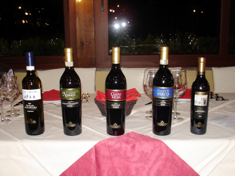 The five wines of Terre Cortesi Moncaro tasted in the course of the evening